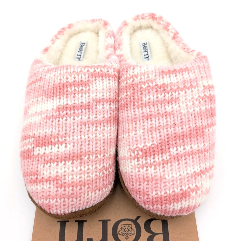 Born Faux Fur Knit Slipper Shoes Open Back Women's Pink/White Size US9-10 EU41 - Picture 3 of 9